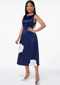 Floral Print Sleeveless Round Neck Blue Dress -Elegance Swimwear Store 248235 P 15998978371772