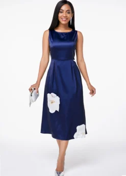 Floral Print Sleeveless Round Neck Blue Dress