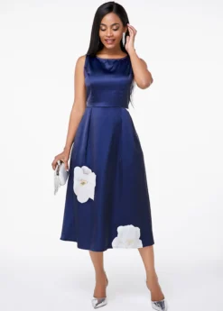 Floral Print Sleeveless Round Neck Blue Dress -Elegance Swimwear Store 248235 P 15998978374194