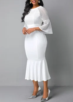Mesh Panel Flare Sleeve Round Neck Mermaid Dress 10 Mesh Panel Flare Sleeve Round Neck Mermaid Dress -Elegance Swimwear Store 250282 P 15983402644444