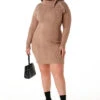 Plus Size Cable Knit Flap Collar Dress