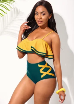 Ruffle Hem Contrast Spaghetti Strap High Waisted Bikini Set 7 Ruffle Hem Contrast Spaghetti Strap High Waisted Bikini Set -Elegance Swimwear Store 254902 P 16070457621002