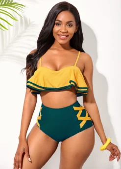 Ruffle Hem Contrast Spaghetti Strap High Waisted Bikini Set 8 Ruffle Hem Contrast Spaghetti Strap High Waisted Bikini Set -Elegance Swimwear Store 254902 P 16070457628443