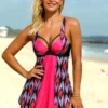 Geometric Print Spaghetti Strap Swimdress And Shorts