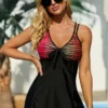 Stripe Red Double Straps Tankini Set