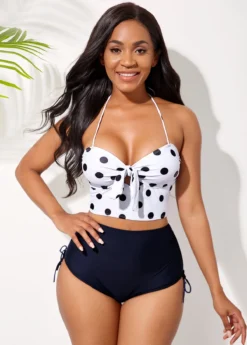 Polka Dot Bowknot Halter High Waisted Bikini Set