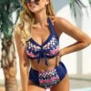 Halter Tribal Print Bowknot Bikini Set