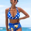 Halter Polka Dot High Waist Bikini Set