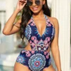 Tribal Print Halter One Piece Swimwear