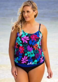 Plus Size Floral Print Spaghetti Strap Tankini Set