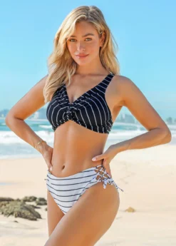 Tie Side Striped Twist Front Bikini Set -Elegance Swimwear Store 259967 P 16176842949182