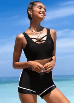 Letter Print Cross Strap High Waisted Bikini Set -Elegance Swimwear Store 259974 P 1616491421962