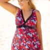 Plus Size Lace Stitching Floral Print Swimdress And Shorts