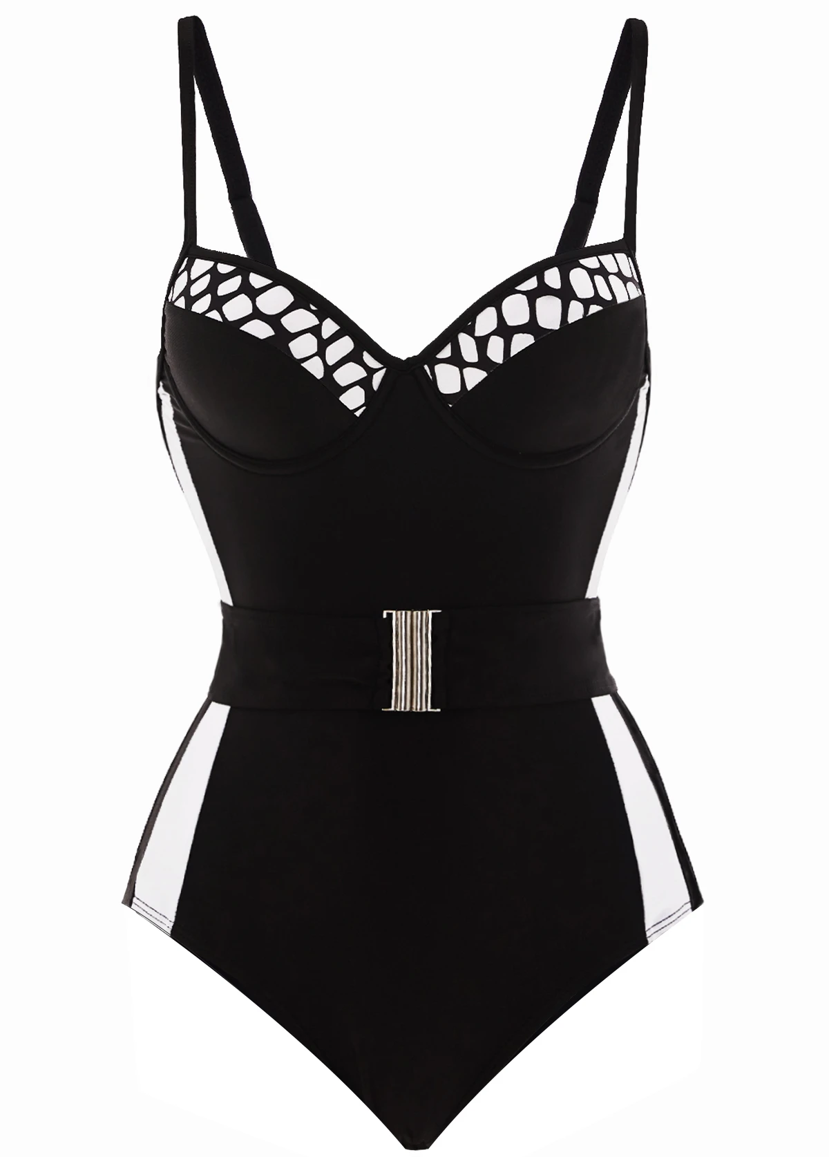 Contrast Spaghetti Strap Belted One Piece Swimwear 1 Contrast Spaghetti Strap Belted One Piece Swimwear