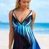 Blue Ombre Mesh Stitching Swimdress And Panty