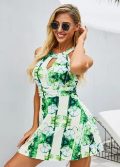 Keyhole Neckline Printed Strappy Back Swimdress And Shorts -Elegance Swimwear Store 260309 P 16126791793072