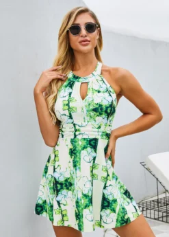 Keyhole Neckline Printed Strappy Back Swimdress And Shorts -Elegance Swimwear Store 260309 P 16126791798264