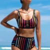 Rainbow Stripe Ladder Cutout Bikini Set