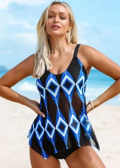 Geometric Print Hanky Hem Tankini Set -Elegance Swimwear Store 260991 P 16128707369922
