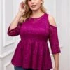 Plus Size Cold Shoulder Lace Stitching T Shirt