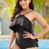 Tie Back Ruffle Overlay One Piece Swimwear