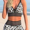 High Waisted Mesh Stitching Leopard Bikini Set