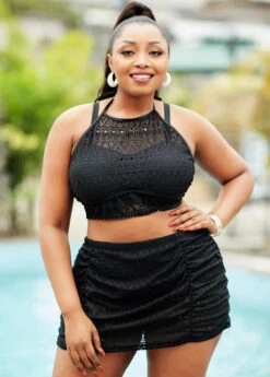 Plus Size Lace Stitching High Waisted Bikini Set -Elegance Swimwear Store 262257 P 16169830407613