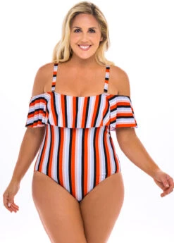 Plus Size Striped Cold Shoulder One Piece Swimwear 7 Plus Size Striped Cold Shoulder One Piece Swimwear -Elegance Swimwear Store 262533 P 16141446946373