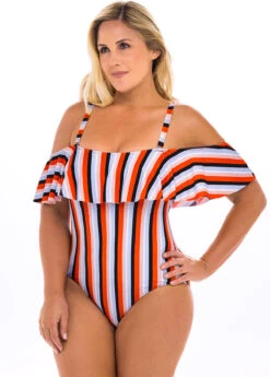 Plus Size Striped Cold Shoulder One Piece Swimwear 6 Plus Size Striped Cold Shoulder One Piece Swimwear -Elegance Swimwear Store 262533 P 16141446947172