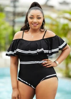 Flounce Plus Size Contrast Stitch One Piece Swimwear -Elegance Swimwear Store 262536 P 16168112212113