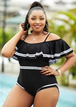 Flounce Plus Size Contrast Stitch One Piece Swimwear