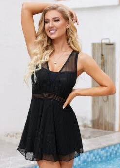 Lace Up Back Solid Swimdress And Panty -Elegance Swimwear Store 262603 P 16122525823583