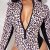 Zip Front Leopard One Piece Swimwear
