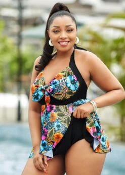 Plus Size Asymmetric Hem Swimdress And Panty -Elegance Swimwear Store 262677 P 16168333683432