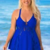 Plus Size Lace Stitching Cross Strap Swimdress And Shorts