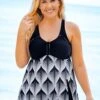 Plus Size Wide Strap Printed Swimdress And Shorts