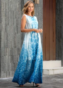 Sleeveless V Back Tie Dye Print Maxi Dress -Elegance Swimwear Store 263052 P 16148521263004