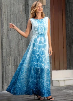 Sleeveless V Back Tie Dye Print Maxi Dress -Elegance Swimwear Store 263052 P 16148521263635