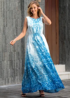 Sleeveless V Back Tie Dye Print Maxi Dress -Elegance Swimwear Store 263052 P 16148521264733