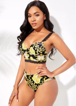 Baroque Print Lace Trim Bikini Set -Elegance Swimwear Store 263117 P 16106871734792