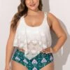 Plus Size Lace Stitching Floral Print Bikini Set