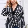 Plus Size Lace Trim Printed Blouse