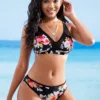 Mesh Stitching Floral Print Bikini Set