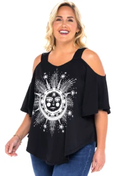 Plus Size Cold Shoulder Astrology Print T Shirt 7 Plus Size Cold Shoulder Astrology Print T Shirt -Elegance Swimwear Store 263403 P 16139699696963