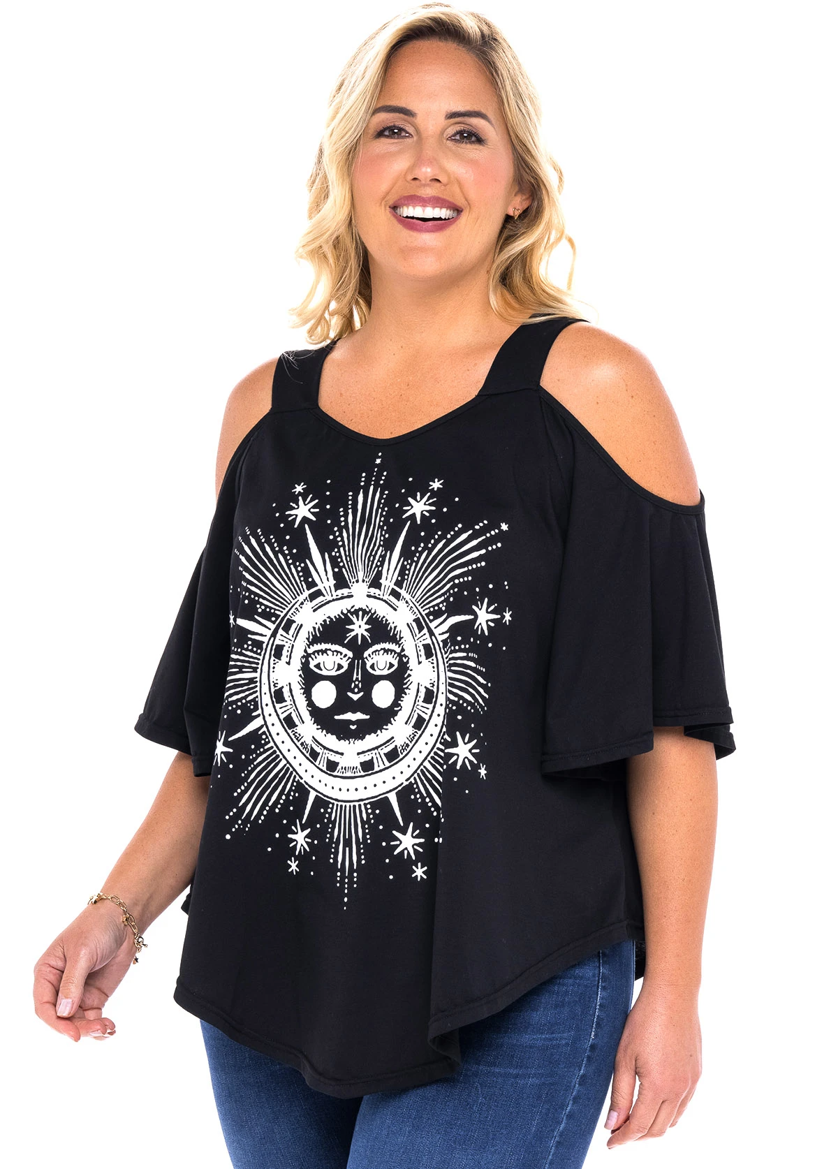 Plus Size Cold Shoulder Astrology Print T Shirt 4 Plus Size Cold Shoulder Astrology Print T Shirt - Image 4