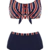 Bowknot Striped High Waisted Bikini Set