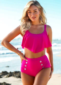 Double Straps Asymmetric Hem High Waist Bikini Set -Elegance Swimwear Store 263573 P 16180215132743