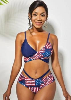 American Flag Print Cross Tie Back Bikini Set -Elegance Swimwear Store 263840 P 16215025806093