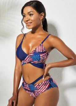 American Flag Print Cross Tie Back Bikini Set -Elegance Swimwear Store 263840 P 16215025809332