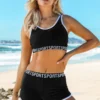 Letter Print Mid Waist Wide Strap Bikini Set